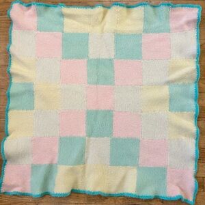 Handmade Crocheted Checkered Patchwork Pastel Baby Blanket